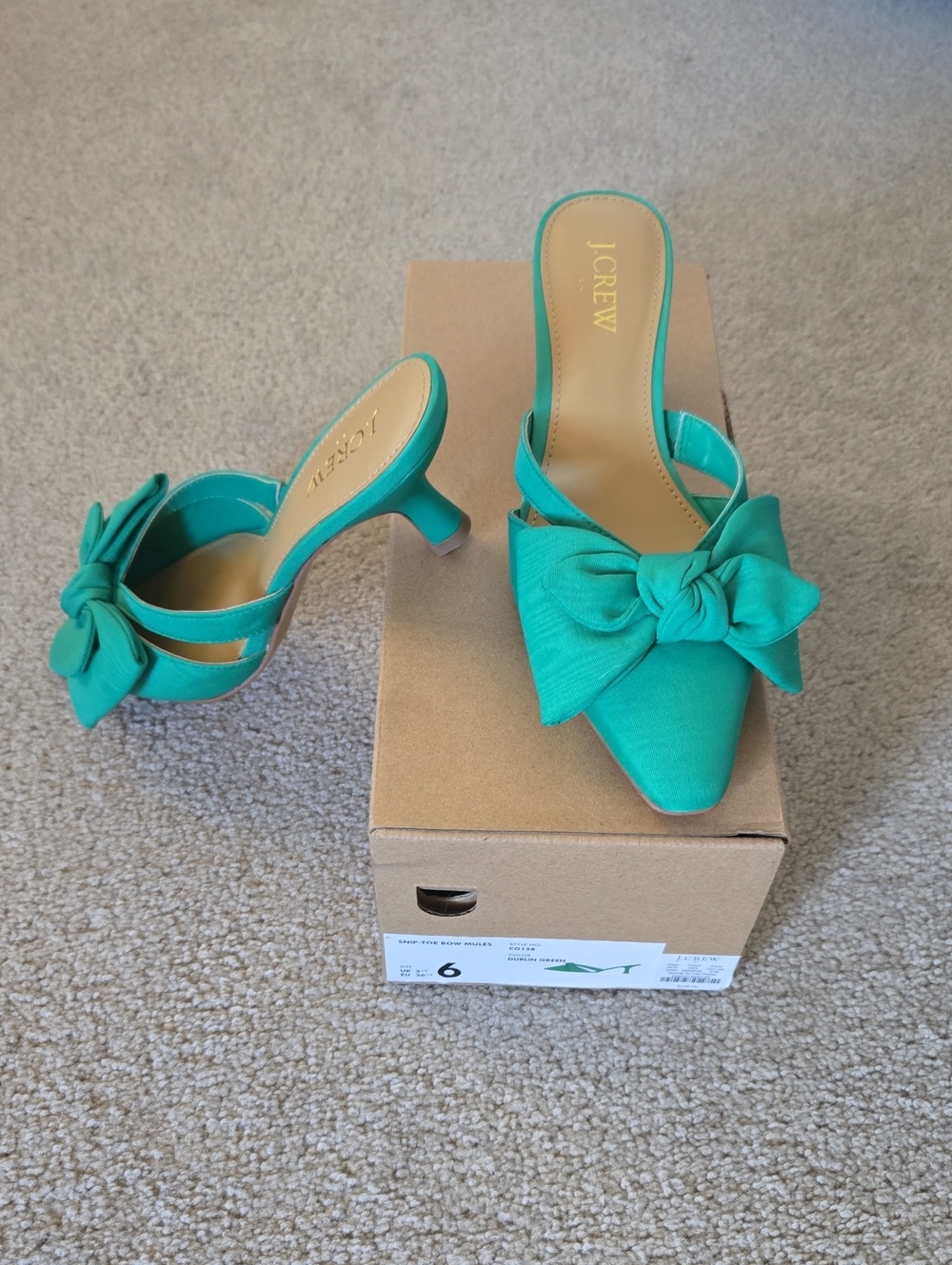 J. Crew Turquoise Green Bow Pointed Mule Heels